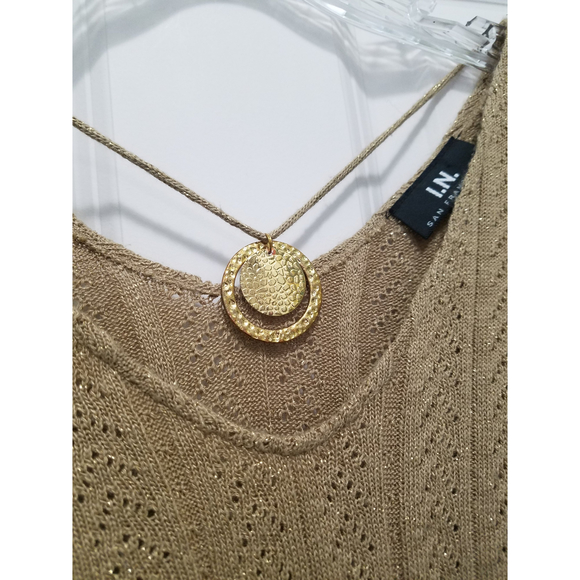 I.N. San Francisco CamelBrown Sz S Continuous Arm Bell Sleeve Smocked Bodice Top - Picture 4 of 10